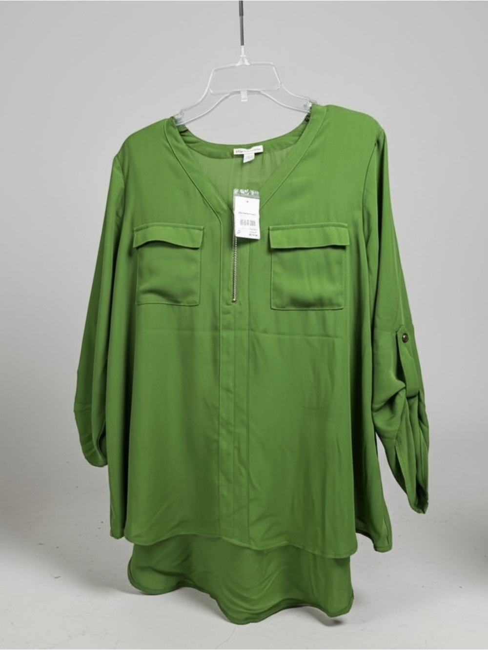Cato Olive Green V-Neck Zip Pullover Blouse